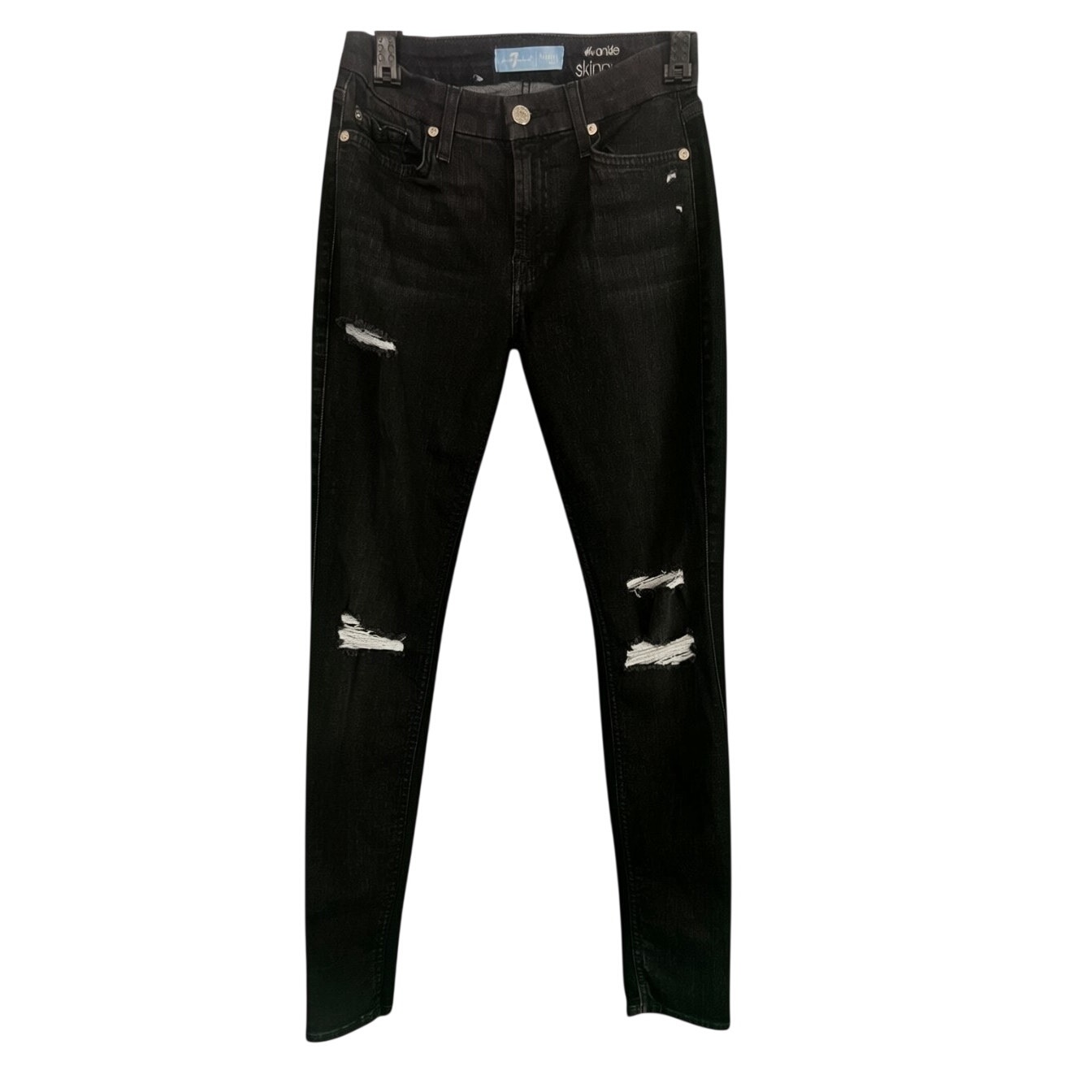 7 For All Mankind Women's 25 Black Distressed (B)Air Ankle Skinny Jeans Skater